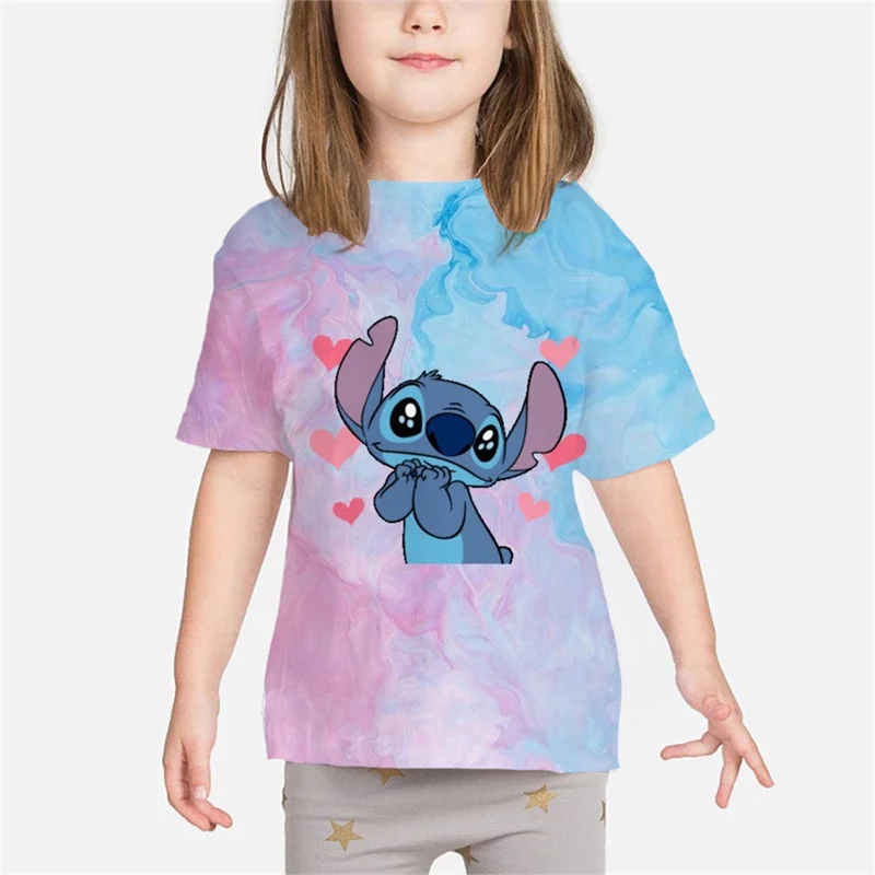 

2024 Kawaii Lilo & Stitch Tshirt Kids Anime Summer Fashion Multiple Children's Cartoon Boy Girls T-shirts Cute Baby Short Sleeve