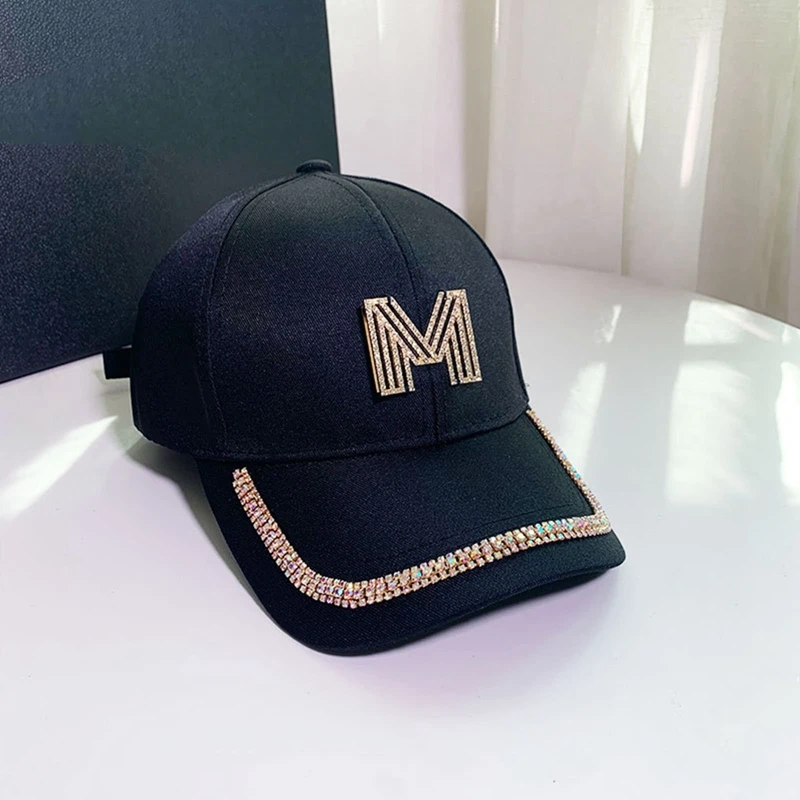 Fashion Bling Diamond D M Letter Baseball Cap For Women Summer Outdoor Sun Protection Snapback Hat Autumn Casual Ladies Caps