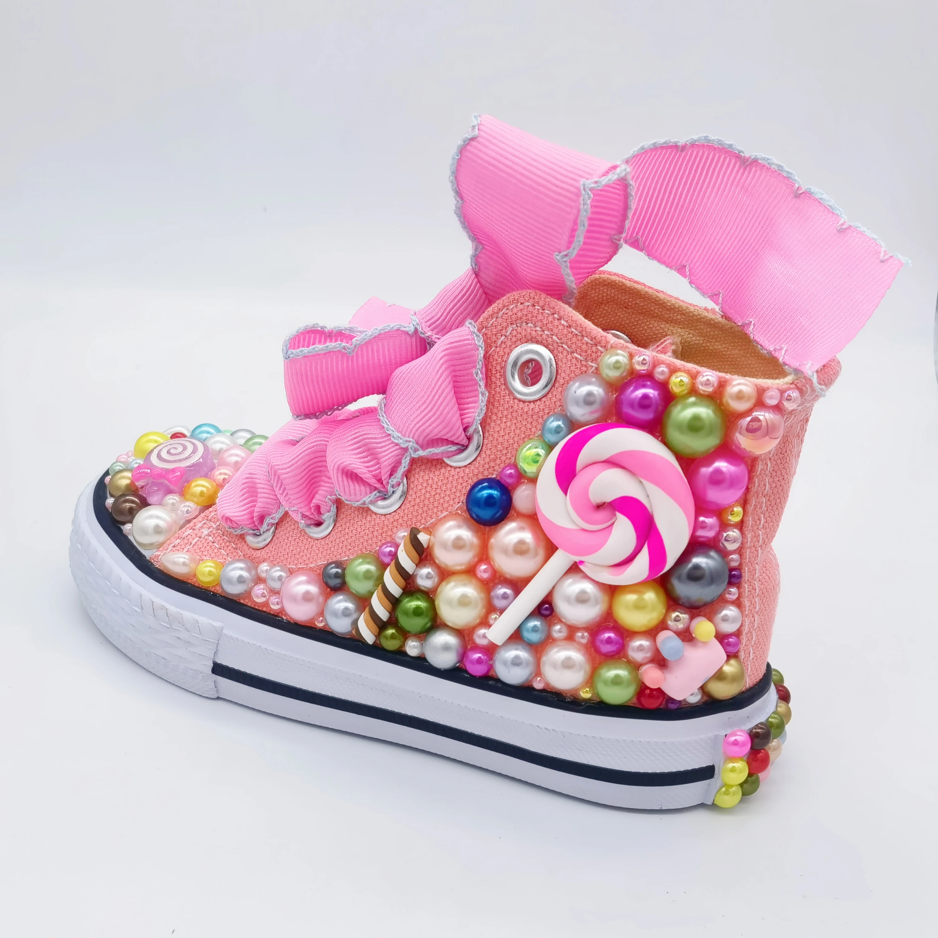 Random Lollipop Rainbow Candy Canvas Simulation Diy Kids Pearls Sneakers  For Girl Birthday Party Dollbling Handmade Bling Shoes - Children's Flats -  AliExpress