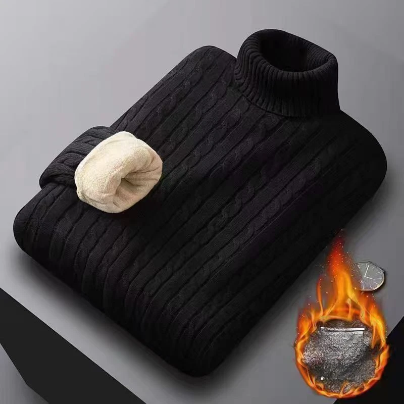 

Men's Winter Fleece Pullover Knitted Sweater Wool Plus Velvet Clothing Thick Cold Blouse O-neck Korean Fashion Knitwear A97