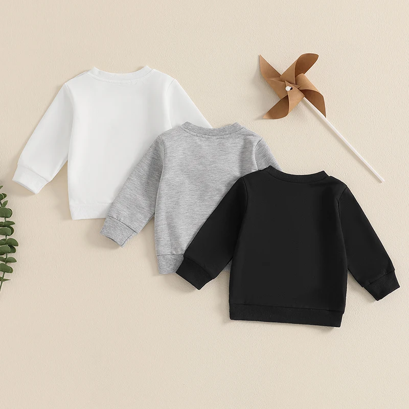 3 Pcs Baby Toddler Boy Sweatshirts Solid Color Crew Neck Long Sleeve Pullover Tops Fall Clothes
