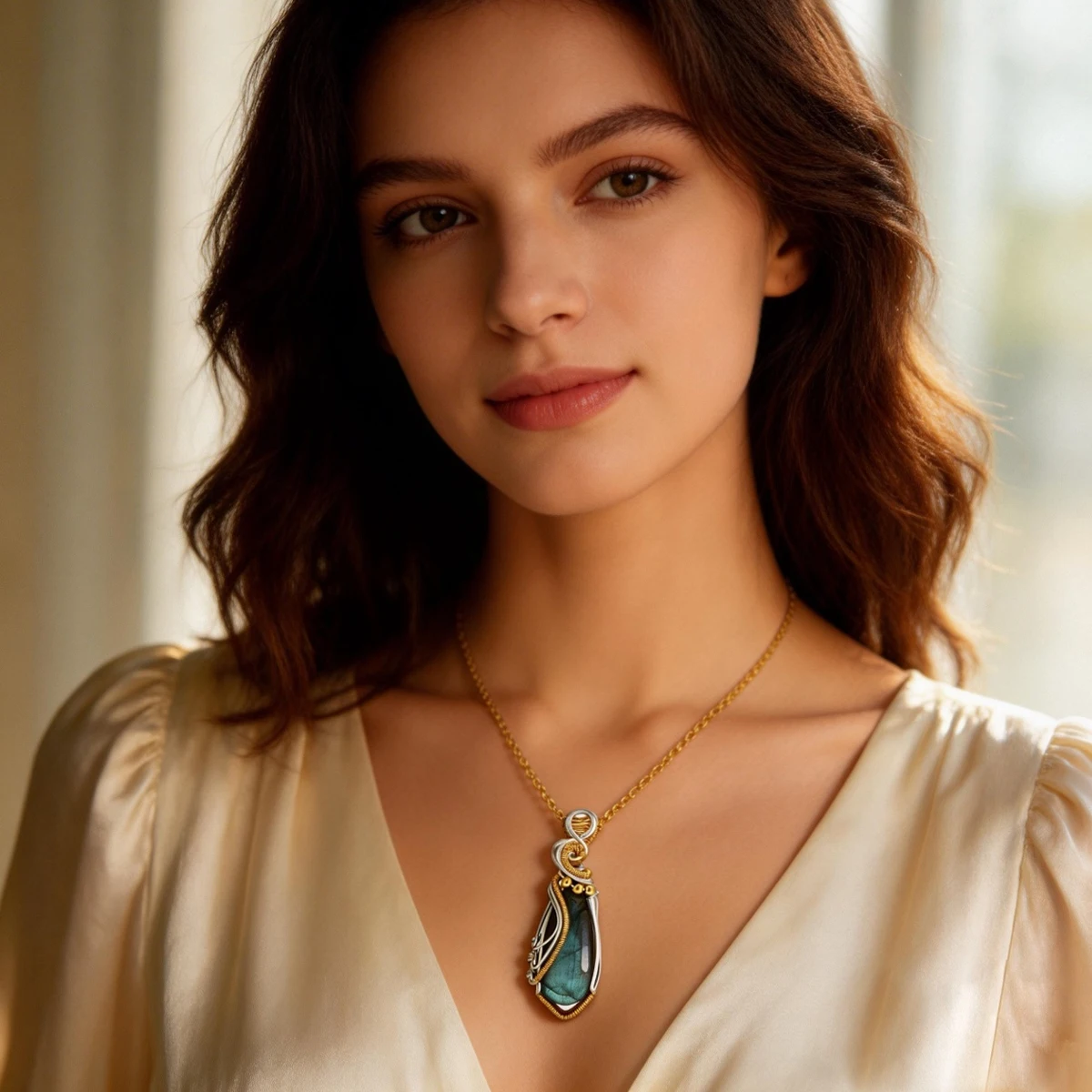 Mystic Labradorite Wire-Wrapped Pendant Necklace S806c5bcd0d89455a94e10a9e5a9408a8W