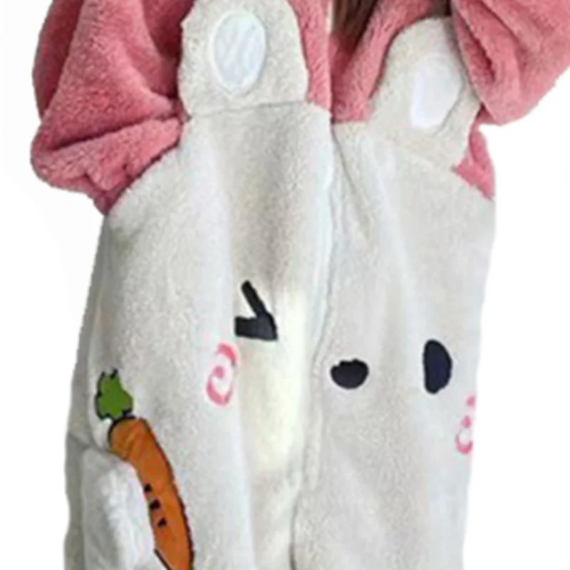 Winter Adult Rabbit Pajamas Onesie One Piece Cosplay Animal Homewear Sleepwear Jumpsuit Costume For Women Thick