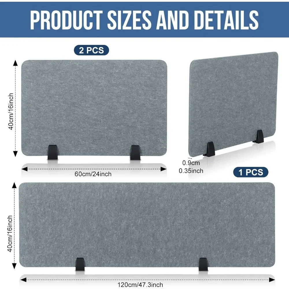 3 Pcs Acoustic Desk Divider Soundproof Desk Privacy Panel Freestanding Partitions Sound Absorbing for Students Office