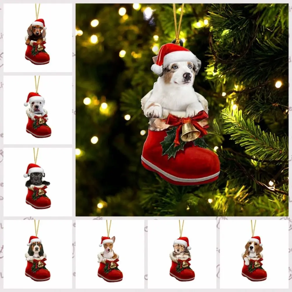 2D Dog Christmas Tree Pendenti Cartoon Decorativo Cartoon Dog Car Pendant Acrilico Hanging Puppy Acrilico Ciondolo Auto