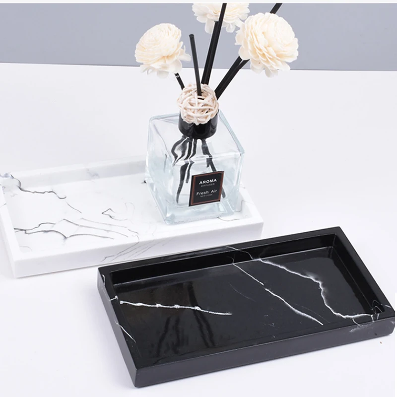 Bathroom Tray Home Decor Rectangular Plate Countertop Waterproof Marble Texture Cosmetic Organizer Resin Storage Soap Household