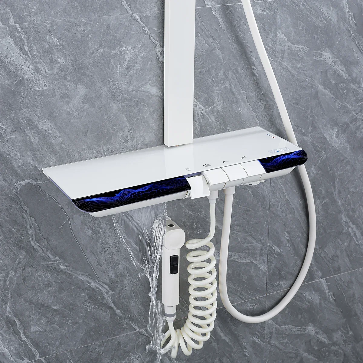 White Piano Bathroom Digital Shower Set 12 Inch Rain Shower Head Hot Cold Bathroom Faucet Square Digital Piano Shower System Arm 2