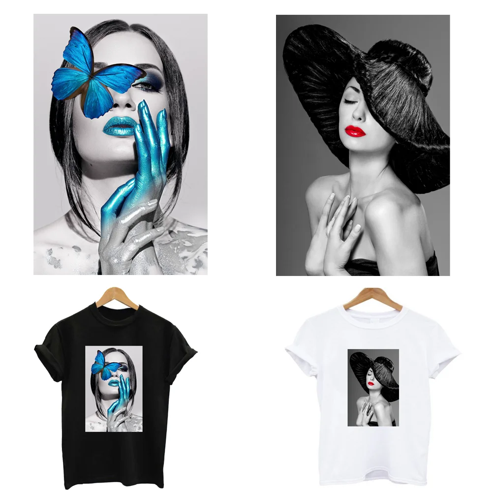 2 teile/los Frauen T-Shirt Schönheit Eisen auf thermo klebenden Patch für Kleidung schmelz baren Wärme kleber Thermo transfer Aufkleber Bügeln