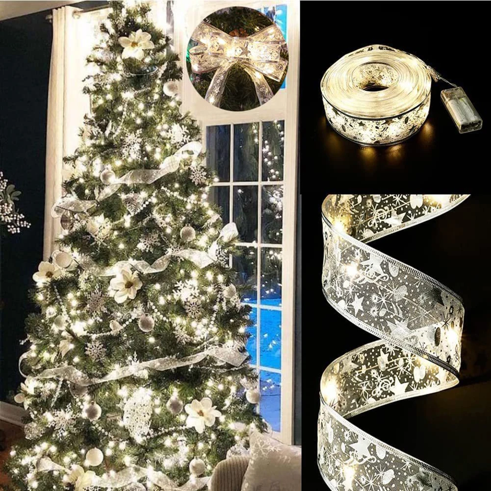 

SWEETHOME Christmas Ribbon String Lights 50 LED Battery Operated String Lights For Christmas Tree Wedding Party Decoration