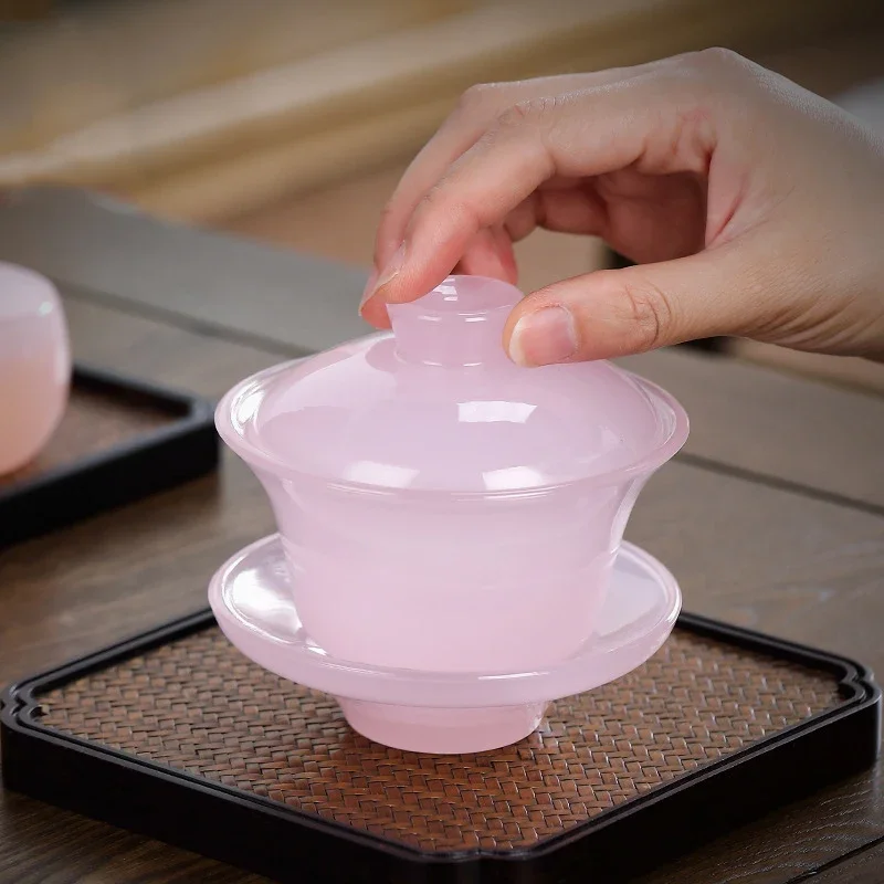 Lotus Jade Porcelain Gaiwan for Tea Single High-grade Tea Cup Sancai Bowl Glazed Set Chinese Chawan Exquisite Gift Cup