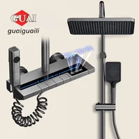 Space Aluminum Shower System,LED display Matte Gray Pressurized Shower Bath Shower Set Home Bathroom Drizzle System Set 1