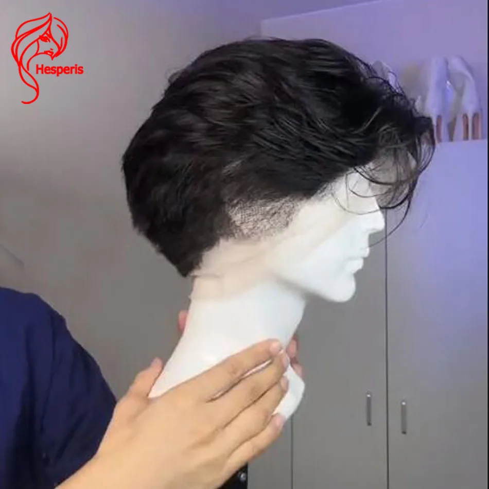 Hesperis Natural Color Full Lace Wigs Human Hair Brazilian Remy Shaved Short Cut Lace Wig for Male Pre Plucked Men Wigs