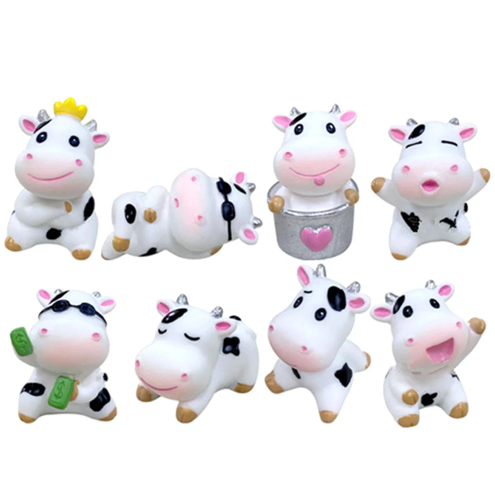 

8 Pcs Ornaments Cartoon Cow Statues Decor Mini Garden Decors Tiny Animal Small Crafts Figurine Figurines