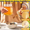 Airtight Syrup Dispenser with Wooden Dipper and Lid 18oz Honey Container Holder Honey Jar Pot Modern Honey Syrup Glass Container 3