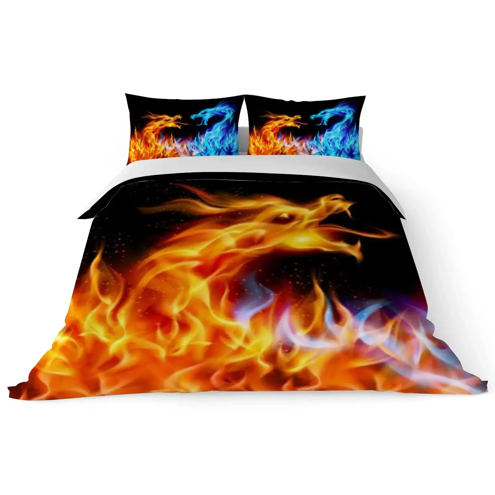 Fire Dragon Duvet Covers for Kids Teens Queen King Size Lightweight Quilt Covers Mythical Animals Pattern Bedding Set Room Decor
