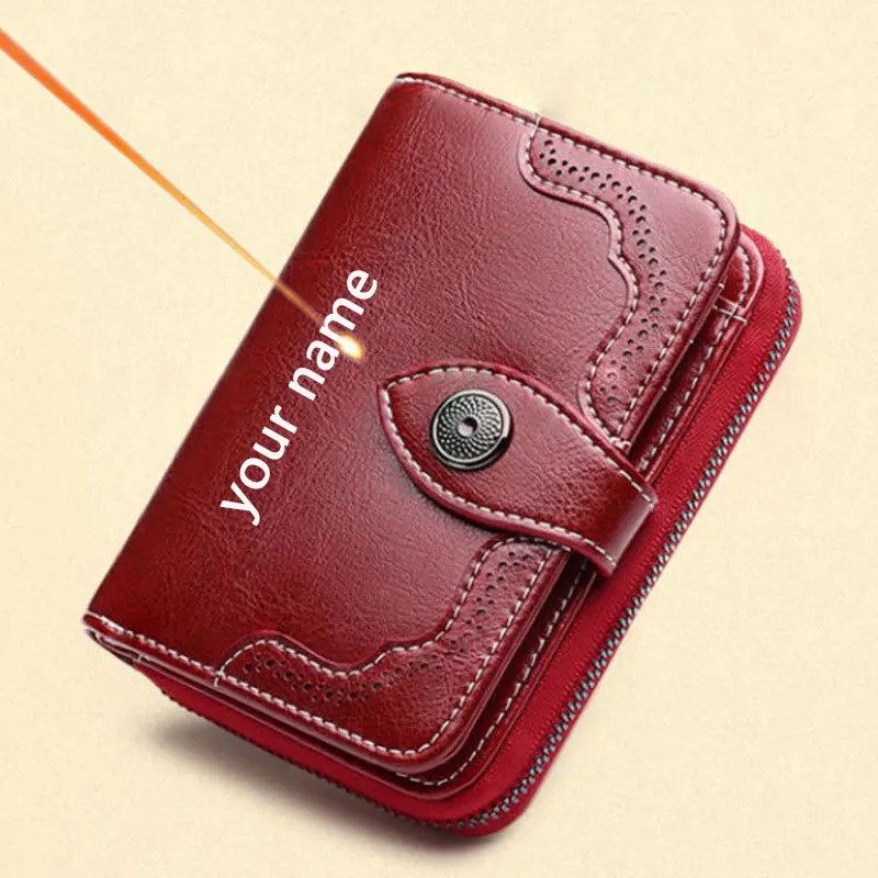 

Leather Women Wallet Small Free Name Engraving Female Small Portomonee Lady Card Holder Ldies Purses Genuine Leather Short