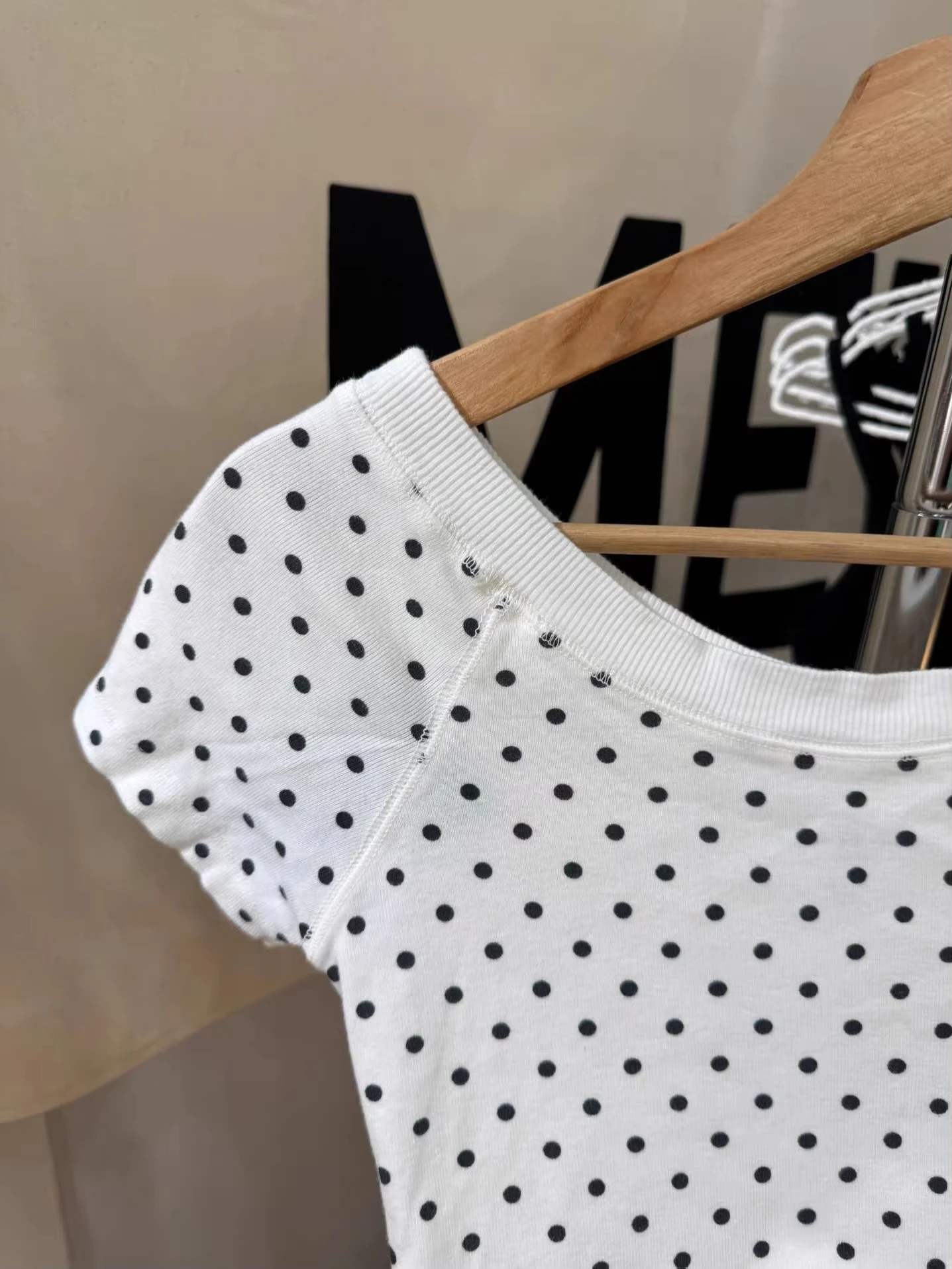 Slash Neck Short Raglan sleeve Cotton Tee Shirts Women Casual Preppy Style White Slim Tshirts Female Sweet Polka Dot T-shirt Y2K 6