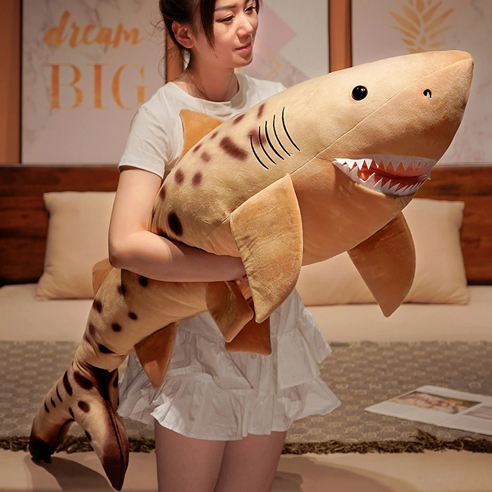 Simulated  Brown Shark Fish Stuffed Plush Toy Children Gift