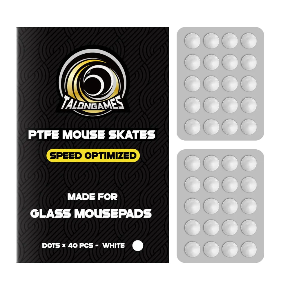 TALONGAMES Mouse Skates for Glass Mousepads,High-Density PTFE,Universal Round Dots 6.5mm 40pcs,Ultra-Smooth Glide,Silent Design