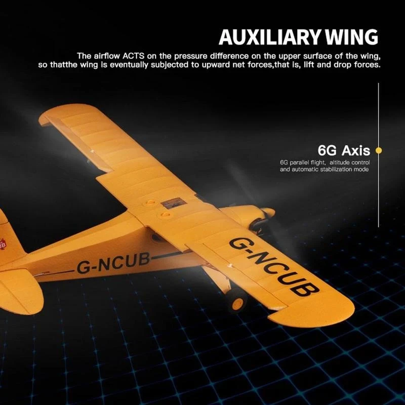 Avion RC A160 Jaune EPP 650mm en vol, télécommande 2.4GHz en main.