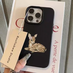 Vintage Brown Deer Design Aesthetic Soft TPU Phone Case - iPhone 15 Plus (T11104 Black)