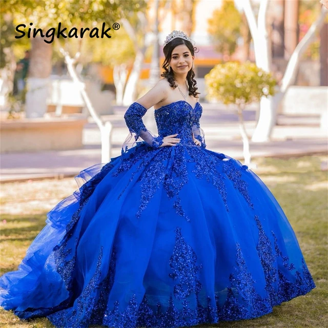 Vestido de quinceañera de encaje con cuello en V para niña de princesa, 16  apliques, vestido de fiesta de quinceañera, color azul cielo, 12