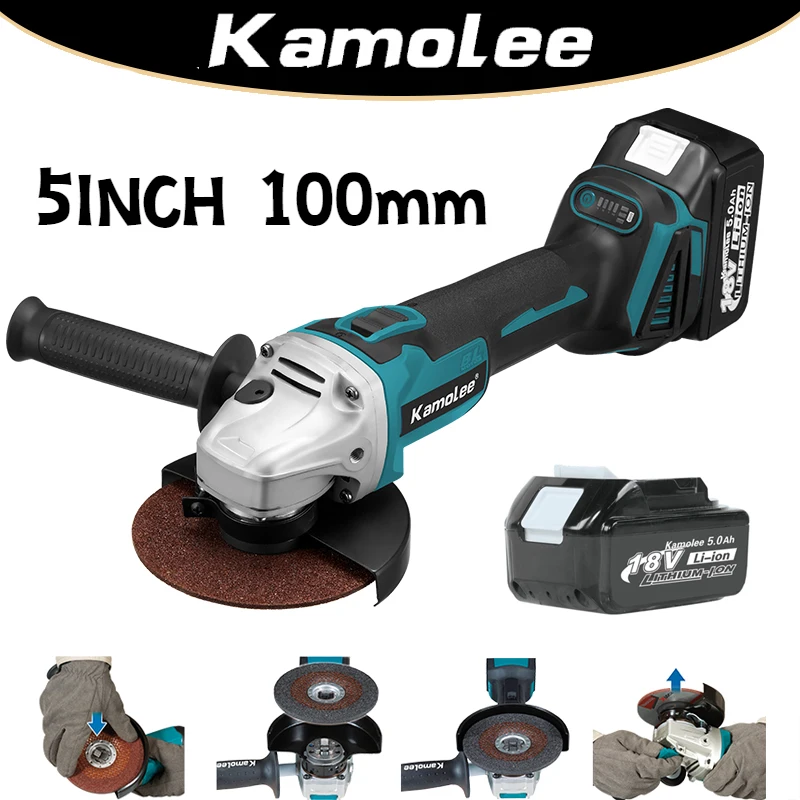 Kamolee M14 125mm 5 Inche 18500RPM Brushless Cordless Angle Grinder 4 Speed Cutting Compatible For Makita 18V Battery
