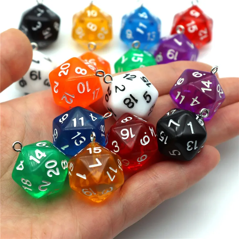 10PcsDicePendantsResinPolyhedralNumberDiceCharmsforJewelry