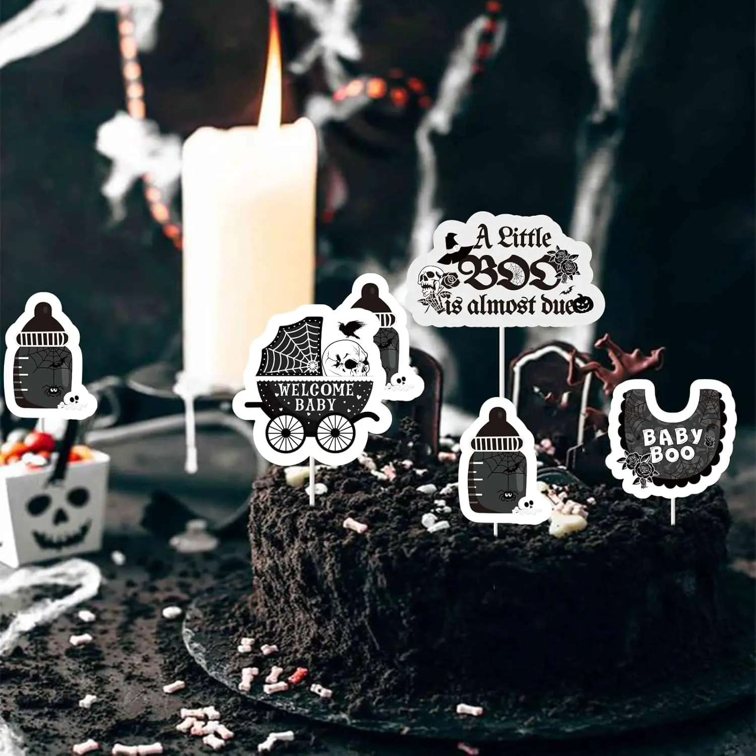 thumbnail image 2 of Black Glitter Little Ghoul Cake Topper, Birthday Ghoul/A Baby Is 2 of 9