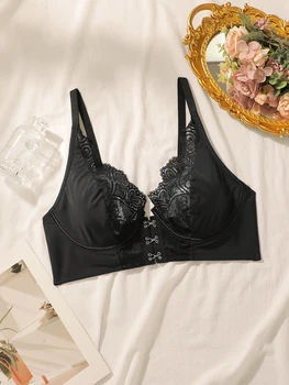 Women's sexy lace plus size underwear with front buckle and steel ring gathering push up, daily comfortable bra MR2681