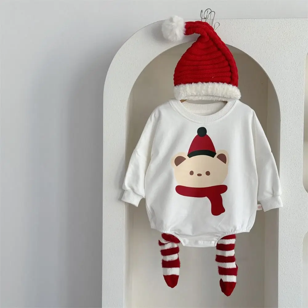 Cute Long Sleeve Rompers Set Embroidery Cartoon Christmas Costume With Hat Newborn Bodysuits Boys Girls