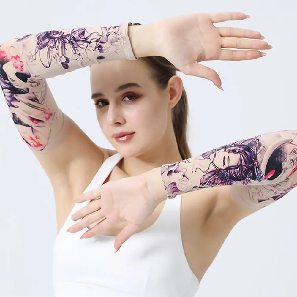 1Pair New Summer Cooling Basketball Running Outdoor Sport Tattoo Arm Sleeves Sun Protection Flower Sleeves sun protection arm sleeves,arm sleeves,cooling arm sleeves