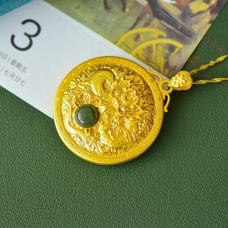 Медная инкрустированная Нефритовая белая нефритовая подвеска Longteng Four Seas