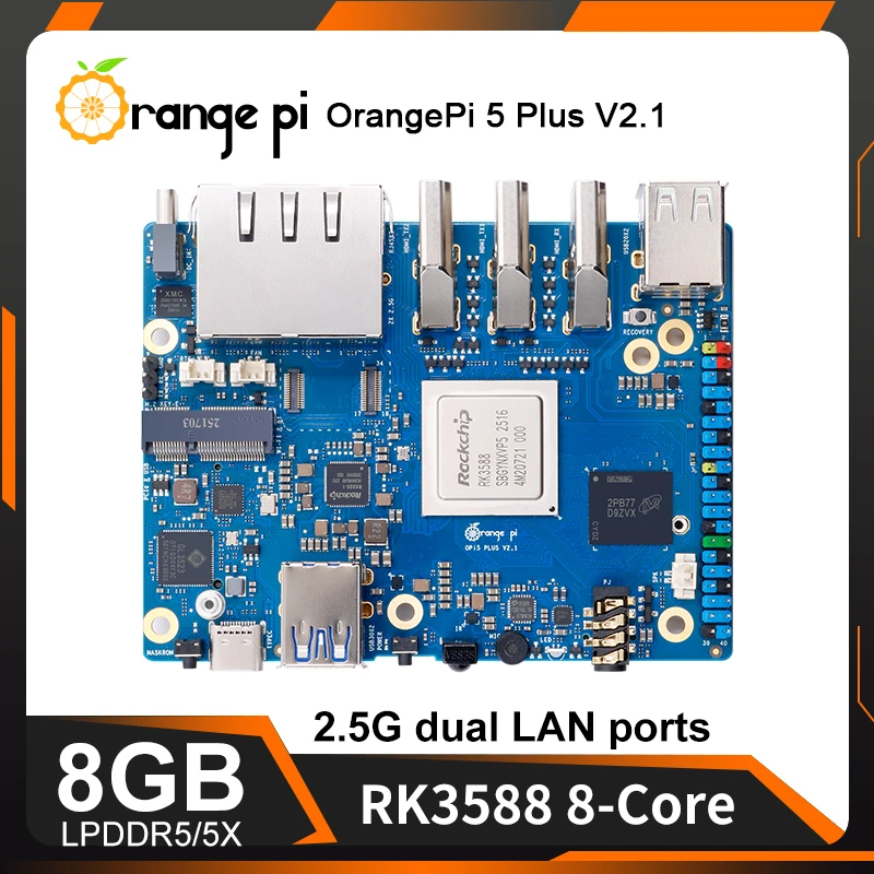 Orange Pi 5 Plus 8GB RAM V2.1 Version Single Board Computer RK3588 Pcie Module External Wifi6.0-BT5.0 SSD Orange Pi5 Plus Board
