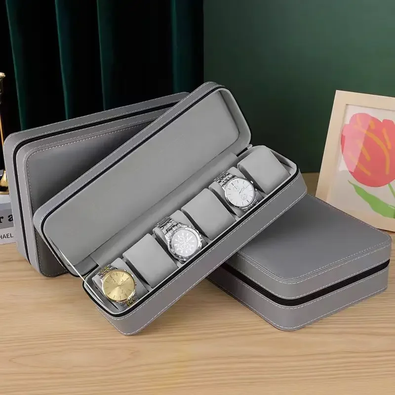 New 4/6/8/10/12 Slots Portable Leather Watch Box Your Watch Good Organizer Jewelry Storage Box Zipper Easy Carry Men loxes