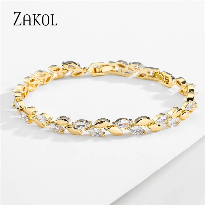 ZAKOL Trendy Charm Marquise Cut Cubic Zirconia Bracelets For Women CZ Leaf Bridal Wedding Party Jewelry Gift BP2252 3