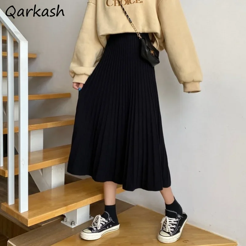 

Skirts Women All-match Pleated Classic Simple Autumn Female Stylish Mujer Clothes High-waist Vintage Popular Daily Ins Fashion