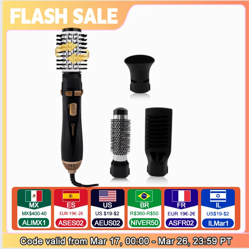 Hatteker brosse à Air chaud 4 têtes remplaçable sèche-cheveux fort vent électrique lisseur rouleau bigoudi peigne souffleur outil de coiffure 1 Hatteker brosse à Air chaud 4 têtes remplaçable sèche-cheveux fort vent électrique lisseur rouleau bigoudi peigne souffleur outil de coiffure 1