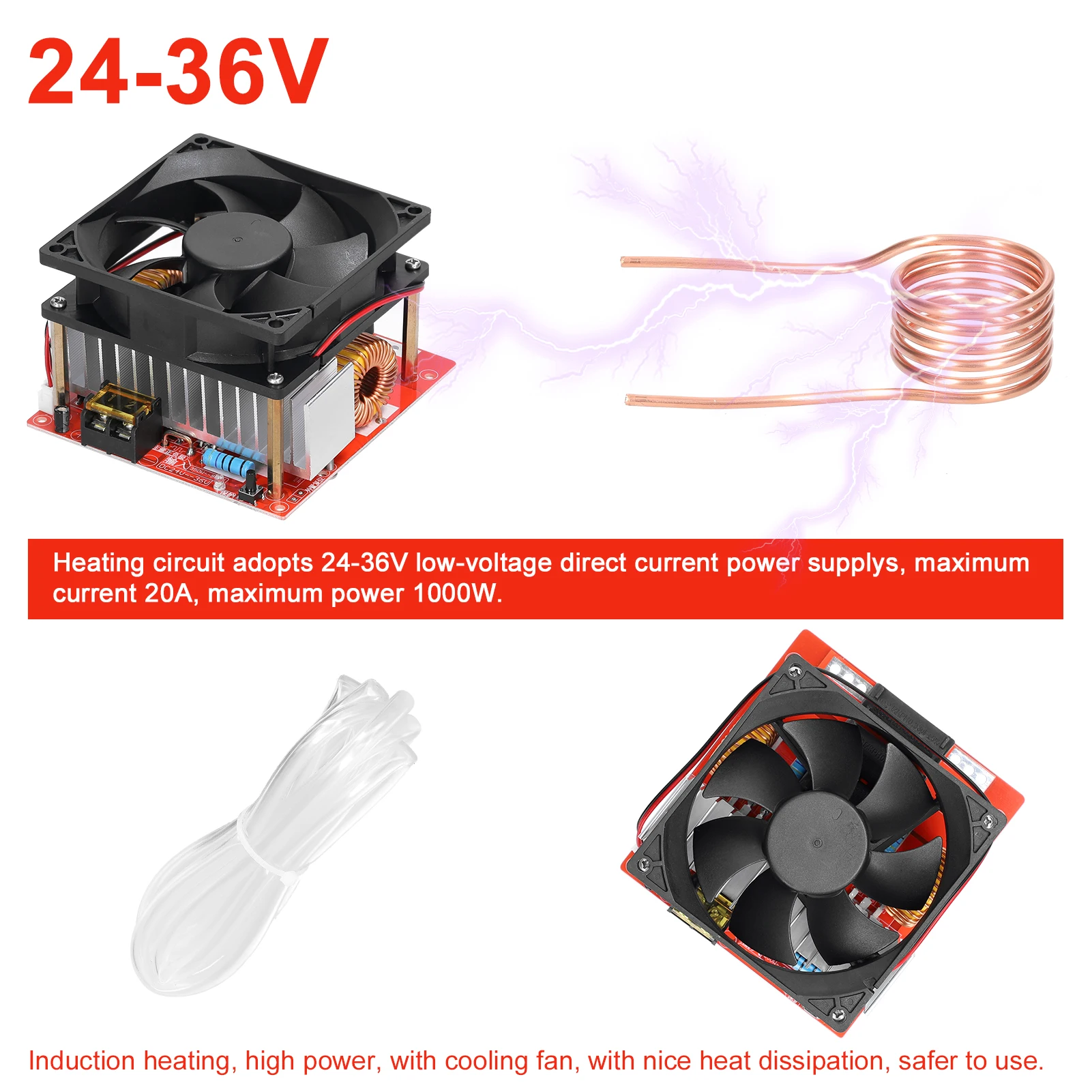 1000W ZVS Induction Heating Board Module Low Voltage Coil Flyback Driver with Copper Tube for DIY Small Parts Hardening Annealing induction heater
