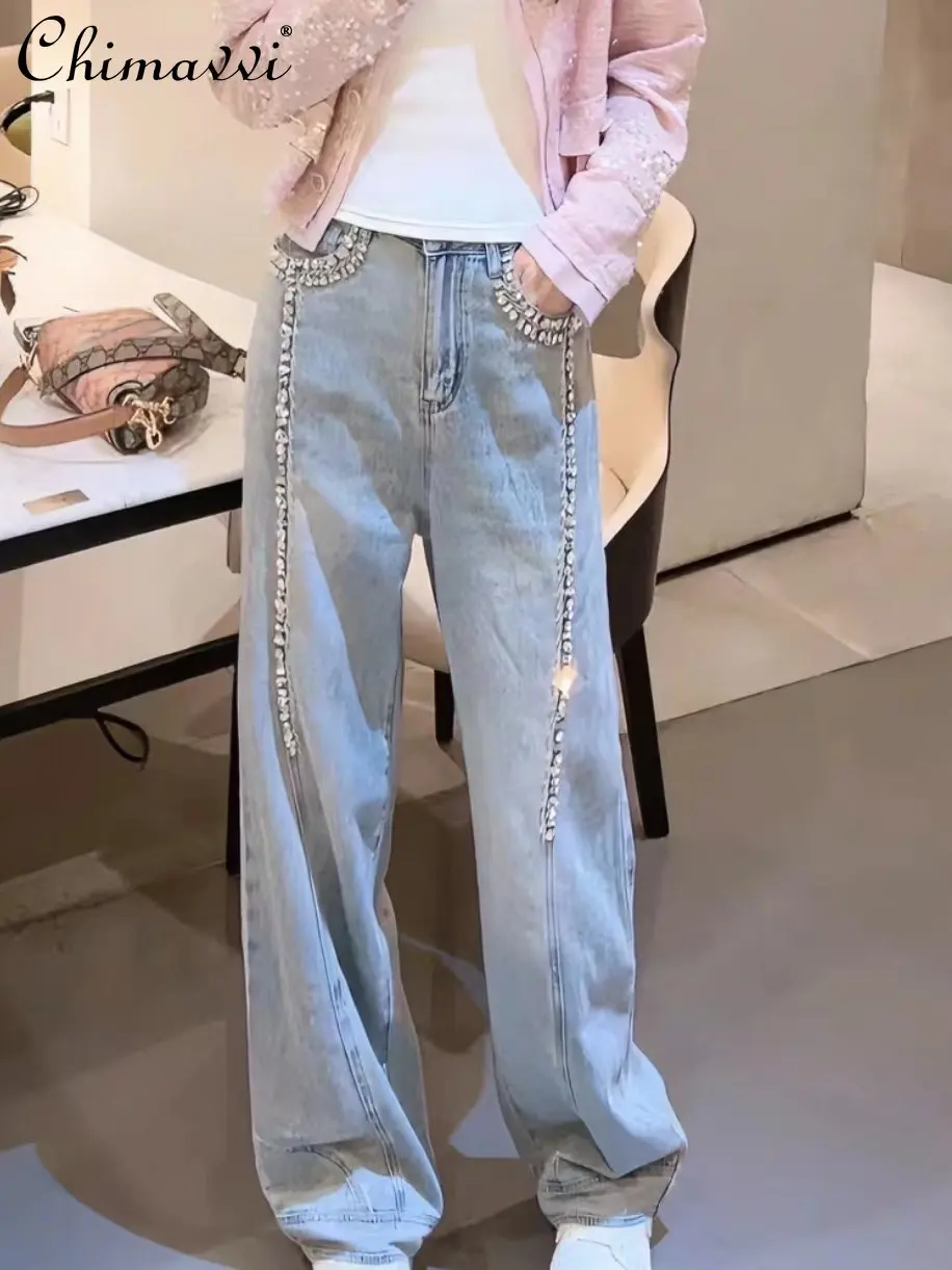 spring-and-summer-loose-slim-fit-wide-leg-jeans-korean-fashion-sweet-heavy-industry-diamond-design-high-waist-denim-trousers