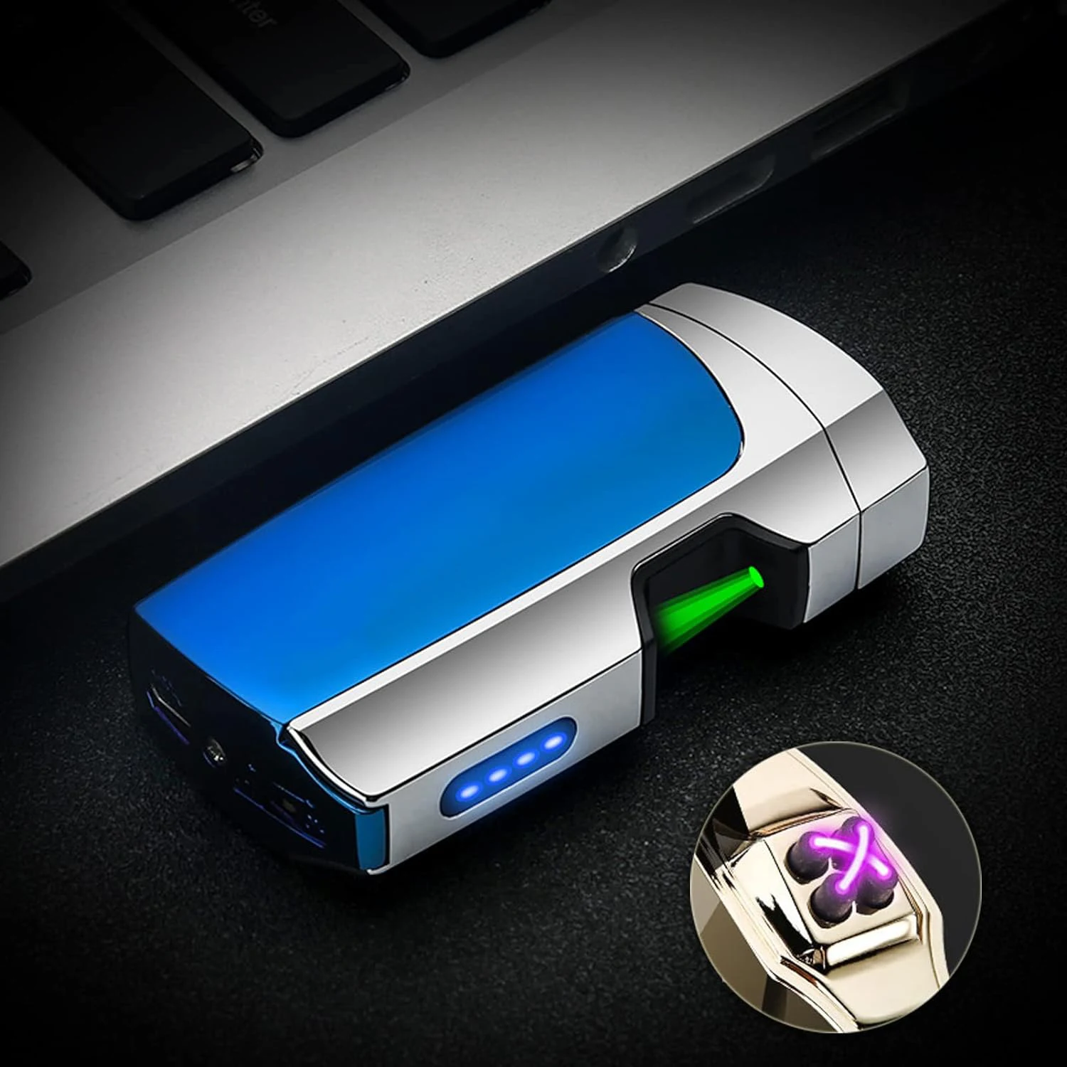 

New Metal Rechargeable USB Plasma Lighter Outdoor Fashion Windproof Double Arc Lighter Suitable for Camping, Men's Gift