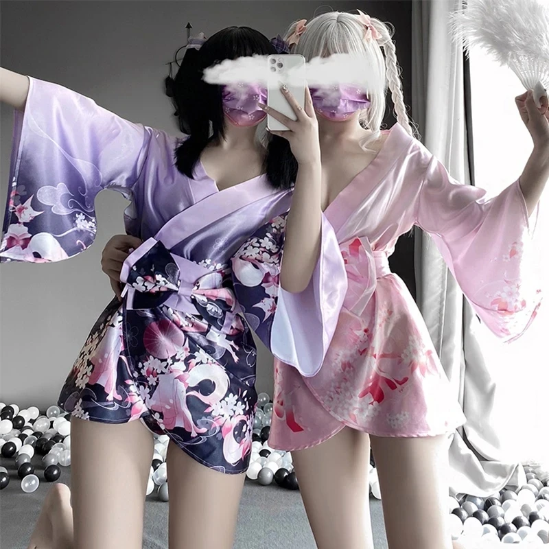 

Nightgown Sexy Lingerie Robes for Women Underwear Passion Japanese Sakura Floral Printed Bridal Kimono Uniform Japanese Style