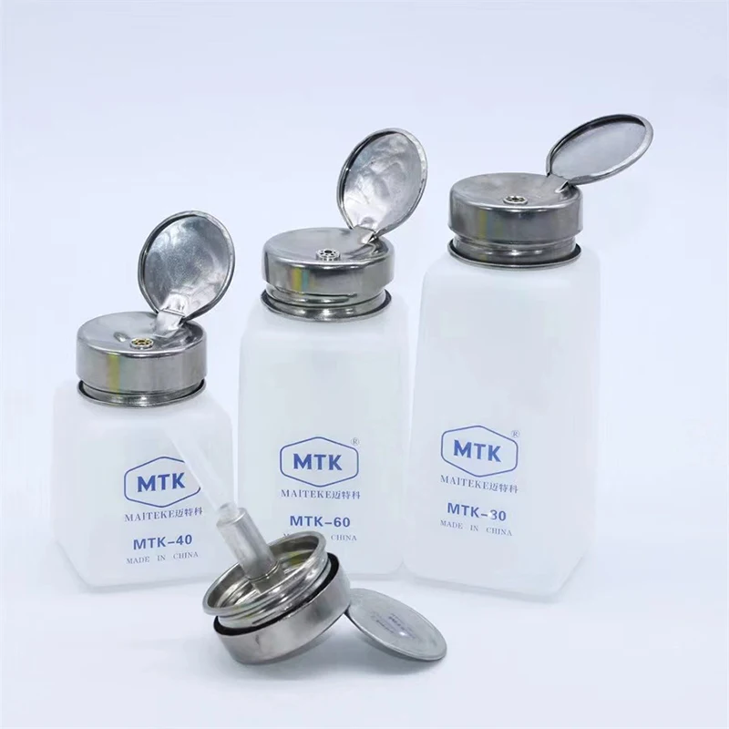 스테인레스 스틸 캡이있는 120ML 180ML 250ML 알코올 병 휴대 전화 유지 보수 청소 정전기 방지 액체 플라스틱 용기