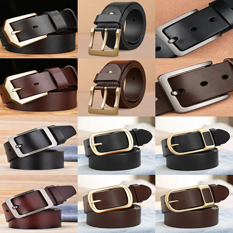 Men's Cow Leather Belt Pin Buckle Casual And Versatile Leather Belt Young And Middle-aged Men Fashionable Simple Business