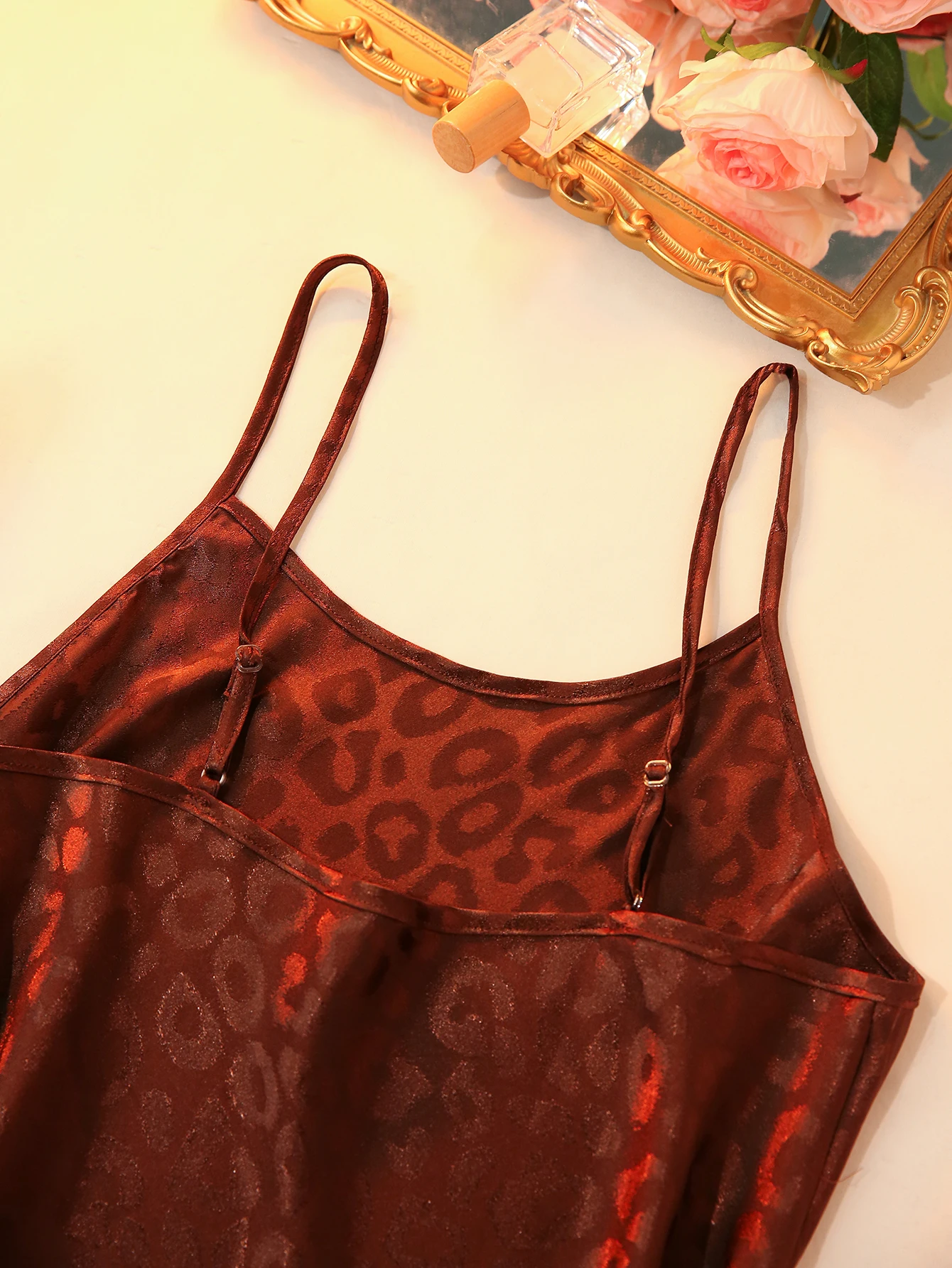 Elegant Brown Leopard Print Pajama Set for Women top and Shorts Nightwear 2 Piece Sleepwear Homewear for Summer, view 3