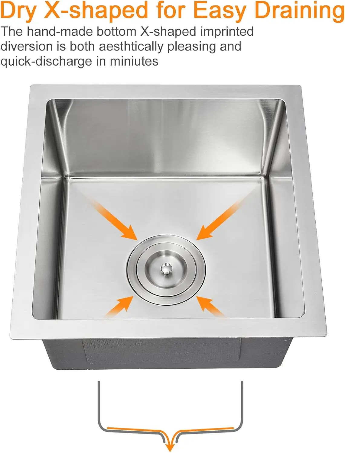 ROVATE Bar Sink ROVATE 15 x 15 inch Undermount Kitchen Sink Handmade Single Bowl T-304 Stainless Steel Small with Strainer
