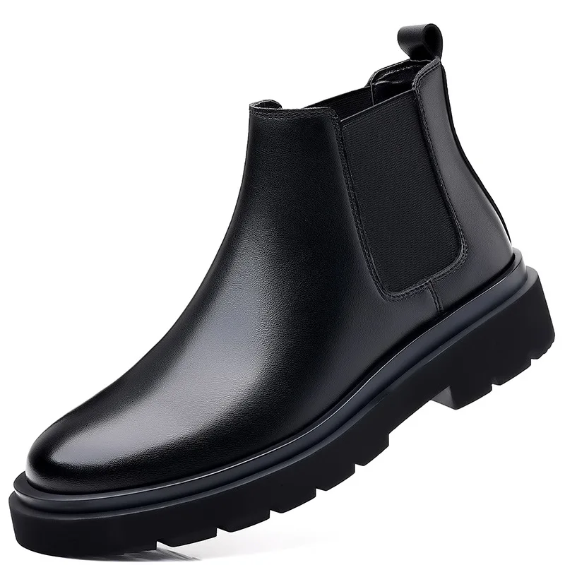 

mens casual business office formal dress chelsea boots black genuine leather shoes cowboy ankle boot handsome platform botas man