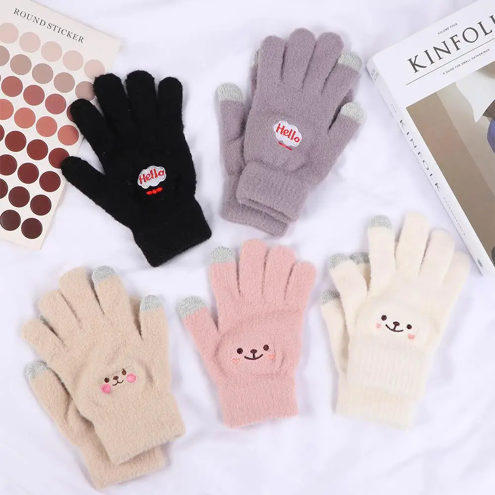 

Winter Warm Japanese Student Cartoon Women Men Warm Mittens Knitted Gloves Touch Screen Gloves Full Finger