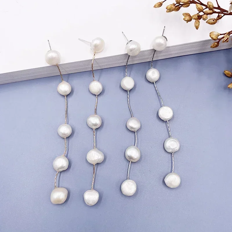 Natural Frashwater Pearl Long Tassel Earrings for Women Ladies Gold Color Chain Thread Drop Earrings Bridal Jewelry Gift pearl earrings drop earrings long earrings crystal tassel earrings