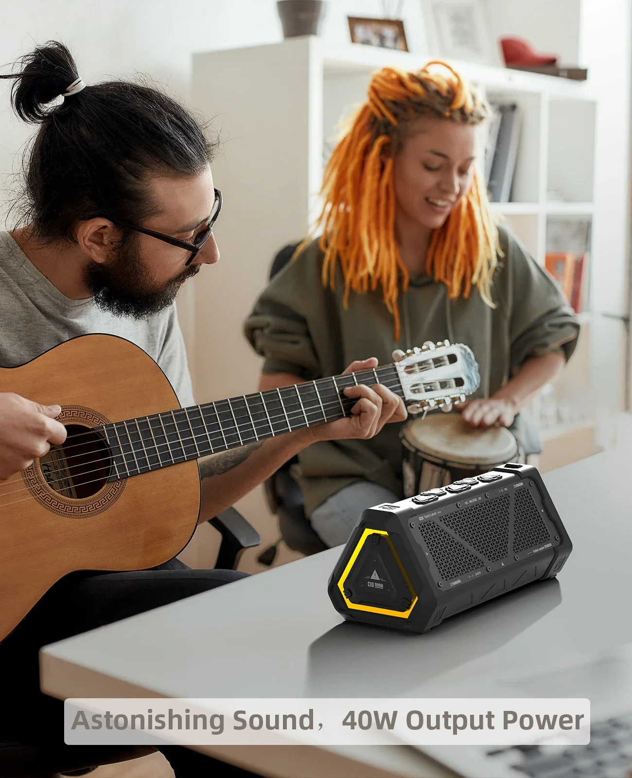 MLOVE P3 High-Performance Outdoor Bluetooth Speaker - 40W Output, Stereo Sound, IPX7 Waterproof, Micro SD Card Reader, RGB Lighting